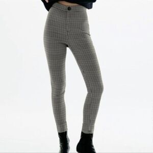 Zara plaid gray and black dress pants leggings skinny Large BoxB